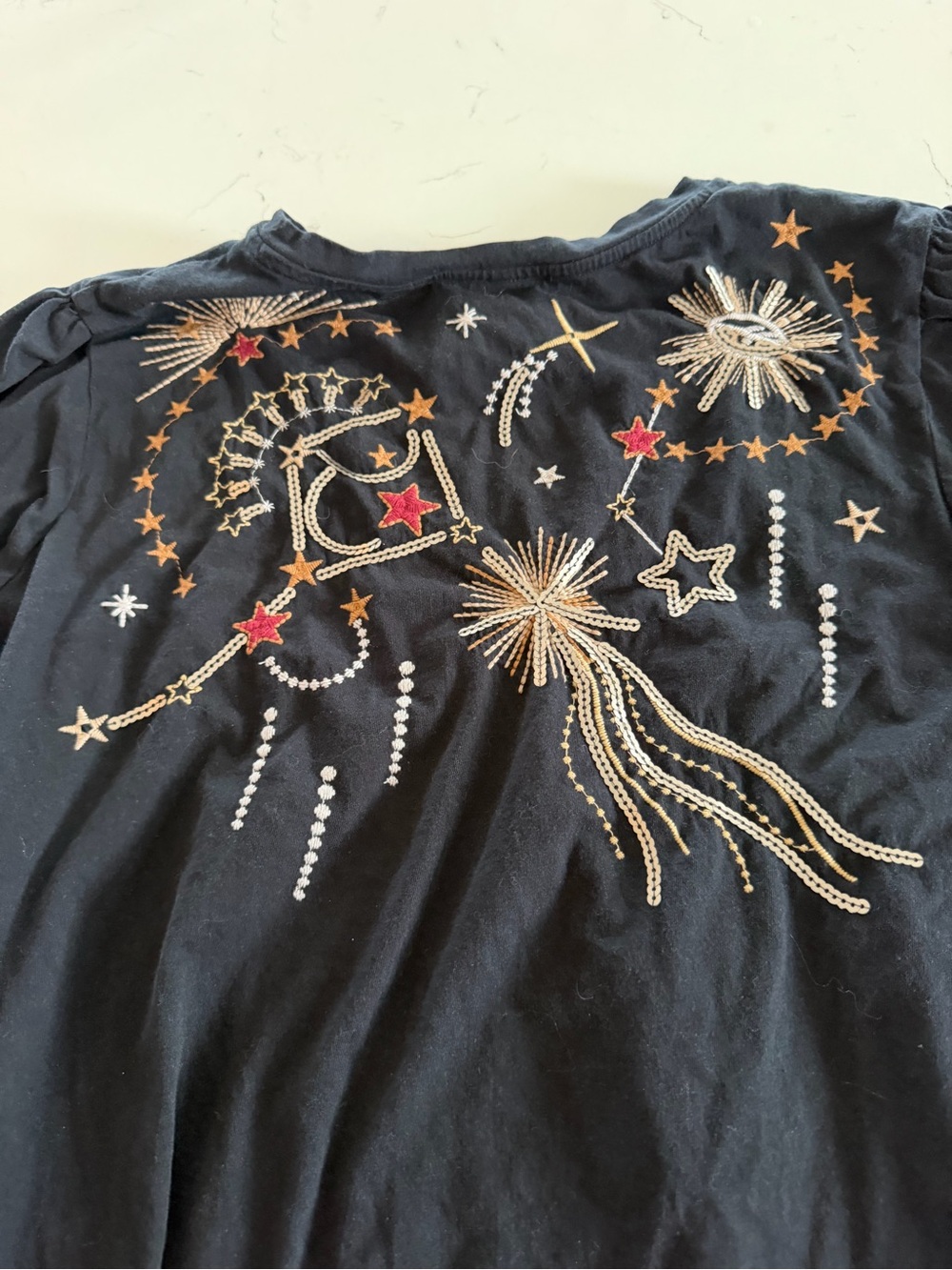 Women’s Johnny Was Black Long-Sleeve Top with Sun & Moon Embroidery. - Picture 2 of 3
